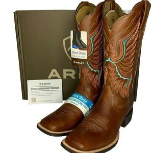 🩵Ariat Womens Rockdale Square Toe Western Boots Brown Leather 1004238🌟